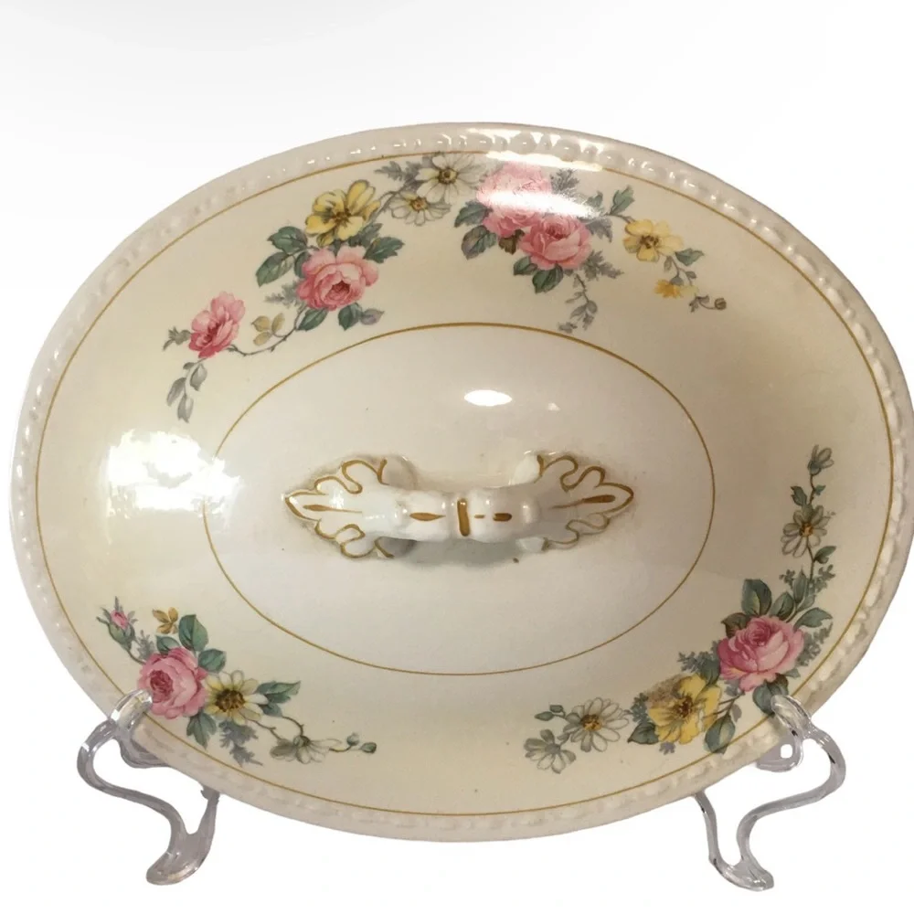 VTG 1944 Homer Laughlin Heather Rose Eggshell Georgian Covered Serving Dish